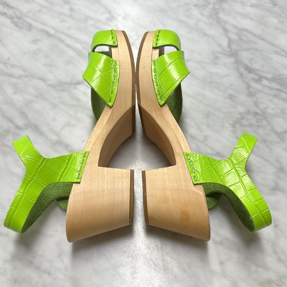 Anthropologie | Swedish Hasbeens Mirja Heeled Clog Sandal in Neon Green 39 - Picture 6 of 13
